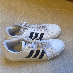 Adidas White Sneakers with Black Stripes